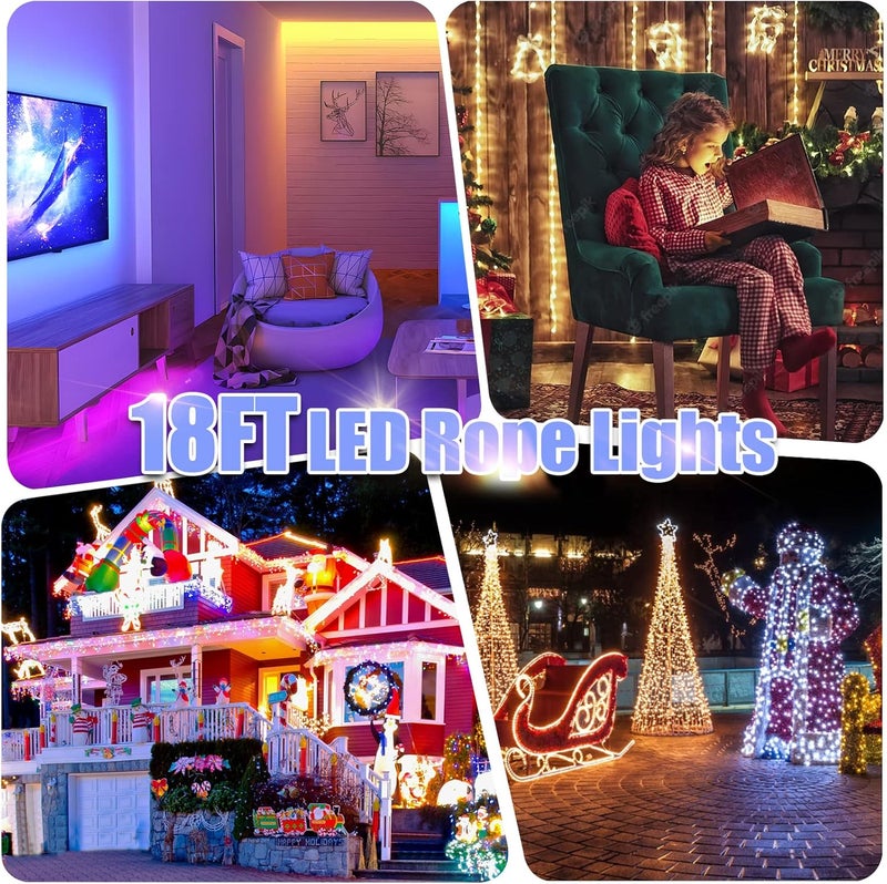 Vigdur Color Changing Rope Lights - 18FT Led Rope Lights Outdoor Waterproof with Remote Connectable 7 Colors & 7 Modes Decorative Christmas Lights for Xmas Bedroom Party Holiday Decoration - Image 4